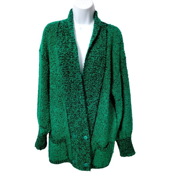 VTG Y2K Green Chunky Cardigan Sweater S Double Breasted V-Neck Oversized Pockets - Picture 16 of 16